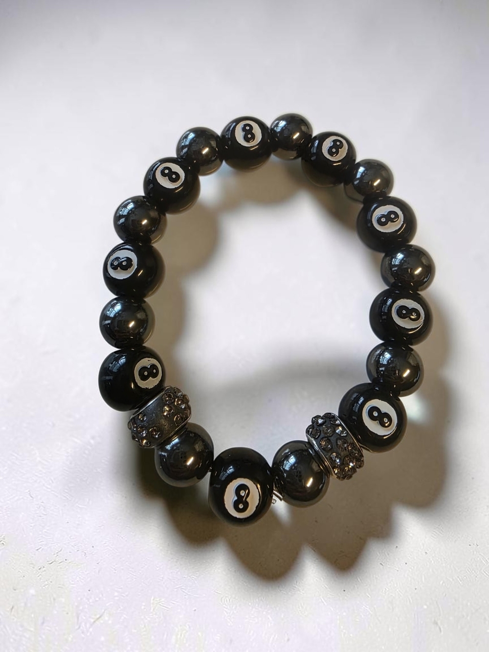 Handcrafted Hematite 8 Ball Billiards Bracelet
